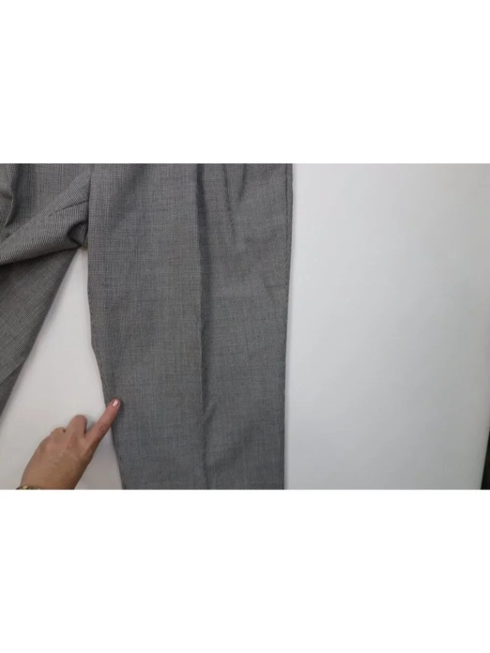 Vtg 90s Mens 46R 2 Piece Wool Blend Houndstooth Double Breasted Suit 40x30 Gray